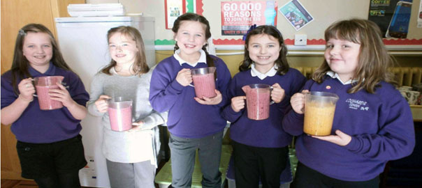 Primary School Children with Smoothies